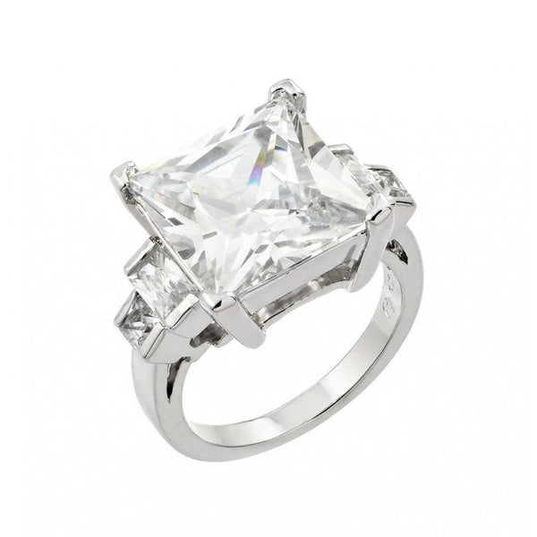 Silver 925 Rhodium Plated Large Clear Square CZ Ring - BGR00847 | Silver Palace Inc.