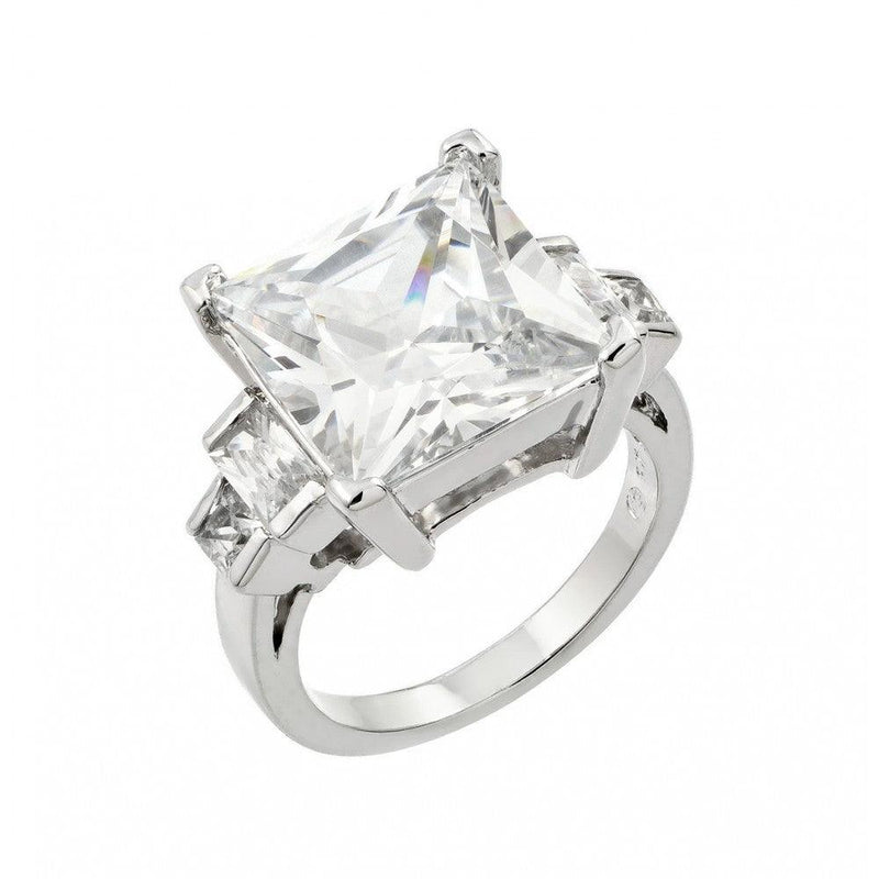 Silver 925 Rhodium Plated Large Clear Square CZ Ring - BGR00847 | Silver Palace Inc.