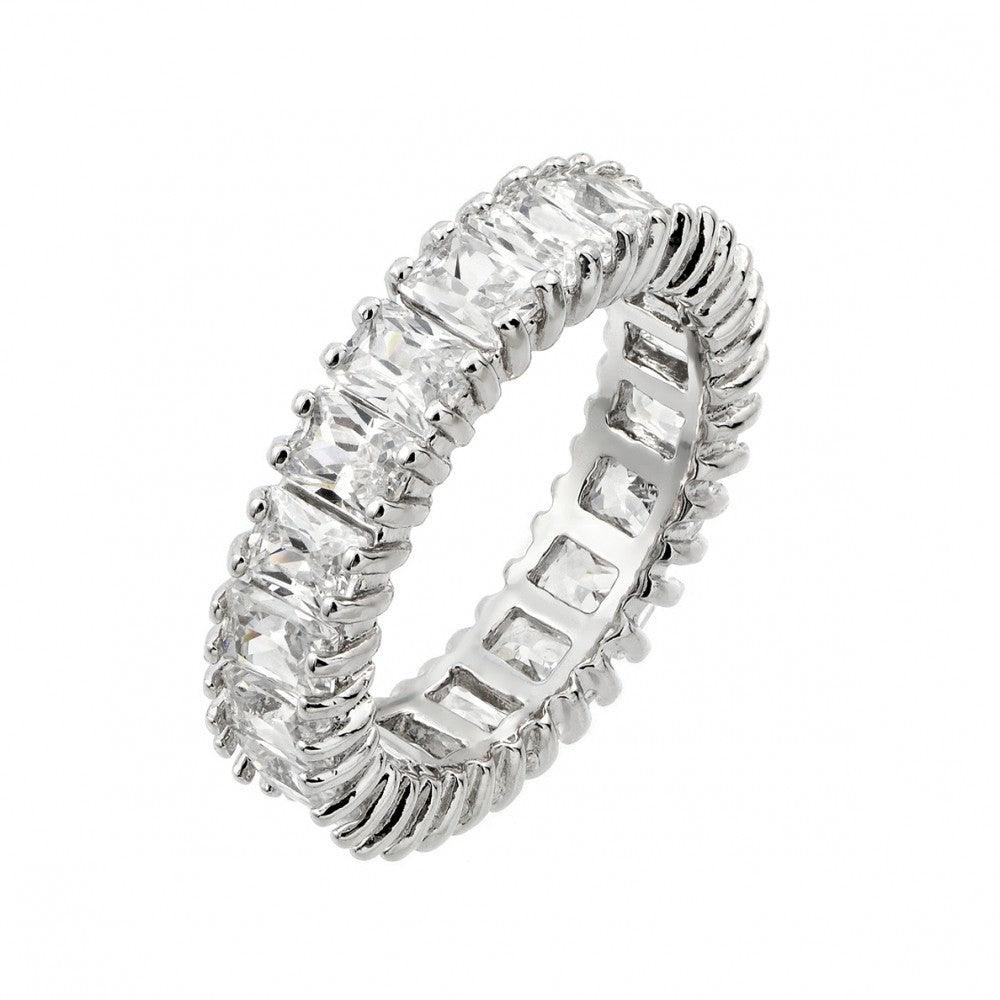 Rectangular Cz Rings Silver 925 Rhodium Plated Clear Rectangular CZ Eternity Ring - BGR00849 ...