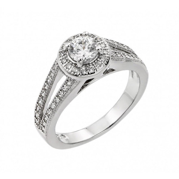 Silver 925 Rhodium Plated Clear Round CZ Bridal Engagement Ring - BGR00851 | Silver Palace Inc.