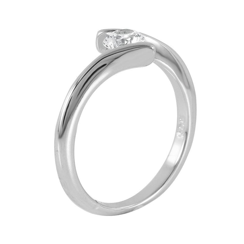 Silver 925 Rhodium Plated Single CZ Plain Ring - BGR00854