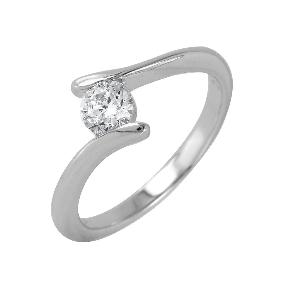 Silver 925 Rhodium Plated Single CZ Plain Ring - BGR00854 | Silver Palace Inc.