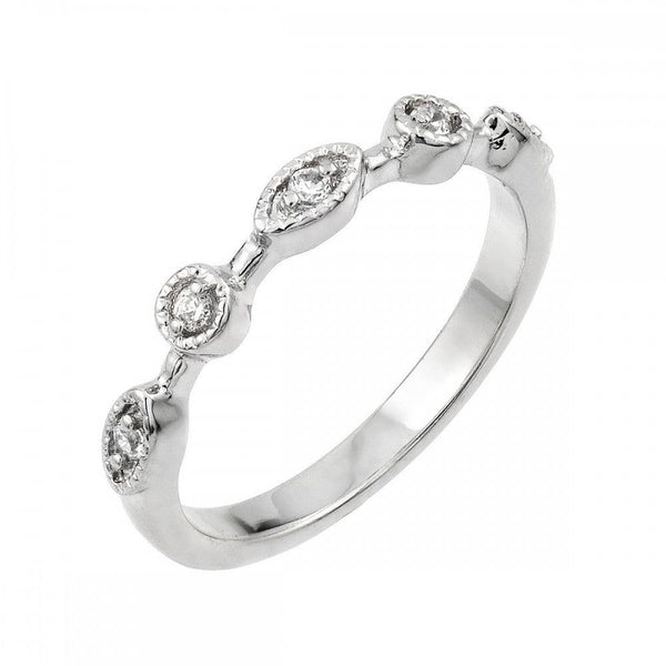 Silver 925 Rhodium Plated Multi Shaped Clear CZ Ring - BGR00855 | Silver Palace Inc.