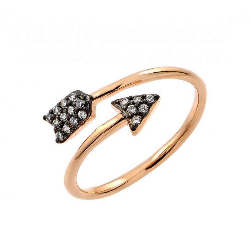 Silver 925 Black Rhodium and Gold Plated 2 Toned Clear CZ Arrow Ring - BGR00860 | Silver Palace Inc.
