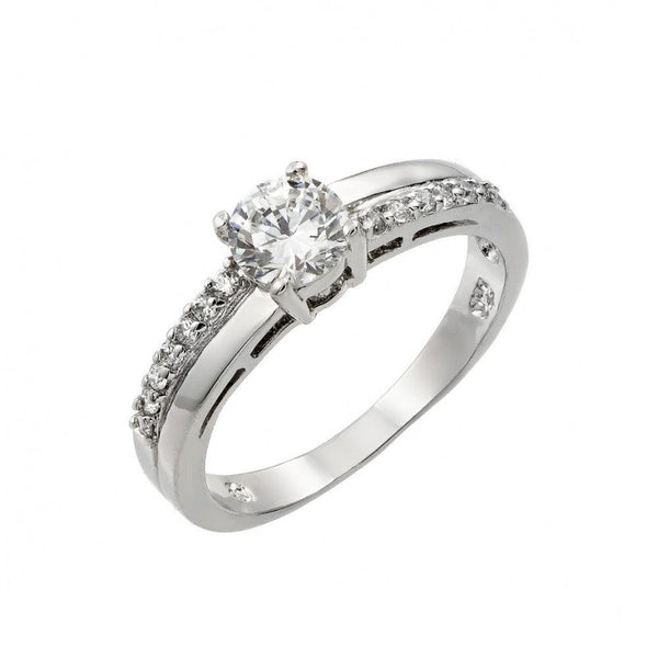 Silver 925 Rhodium Plated Clear Round Center CZ Bridal Ring - BGR00867 | Silver Palace Inc.