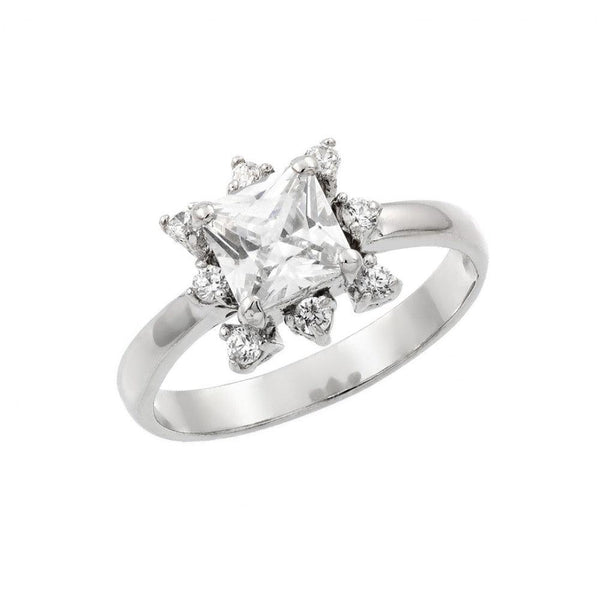 Silver 925 Rhodium Plated Clear Princess Cut and Round CZ Bridal Ring - BGR00875 | Silver Palace Inc.
