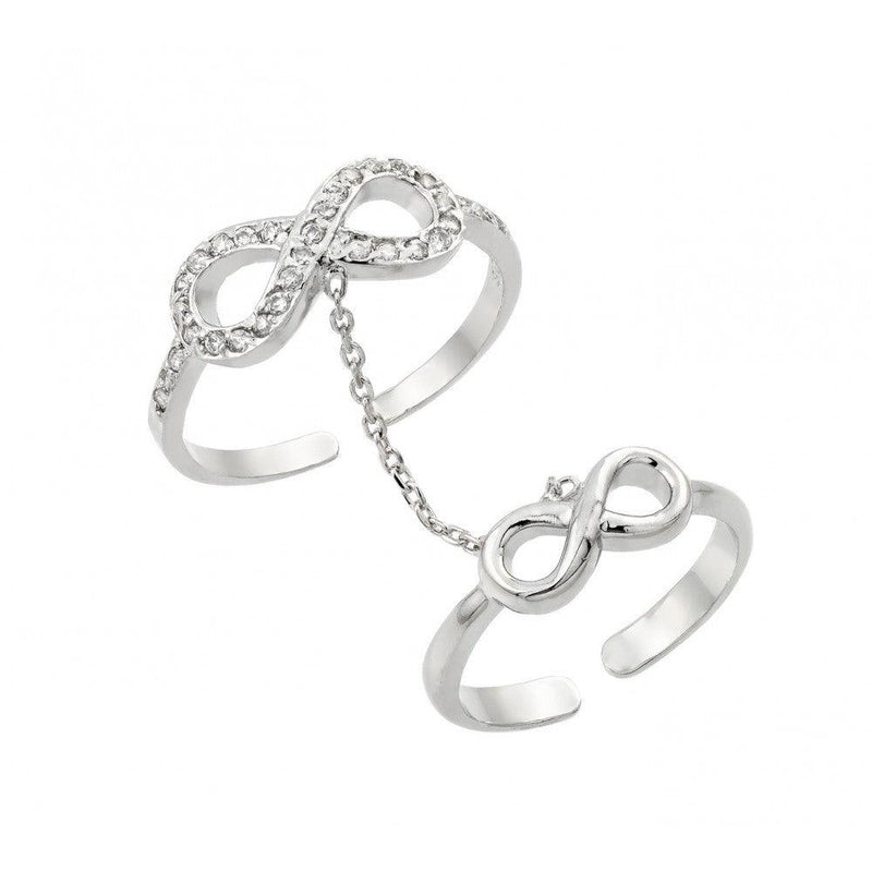 Silver 925 Rhodium Plated Clear CZ Infinity Knuckle Slave Ring - BGR00881 | Silver Palace Inc.