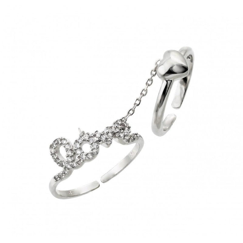 Silver 925 Rhodium Plated Clear CZ Love Heart Knuckle Slave Ring - BGR00883 | Silver Palace Inc.