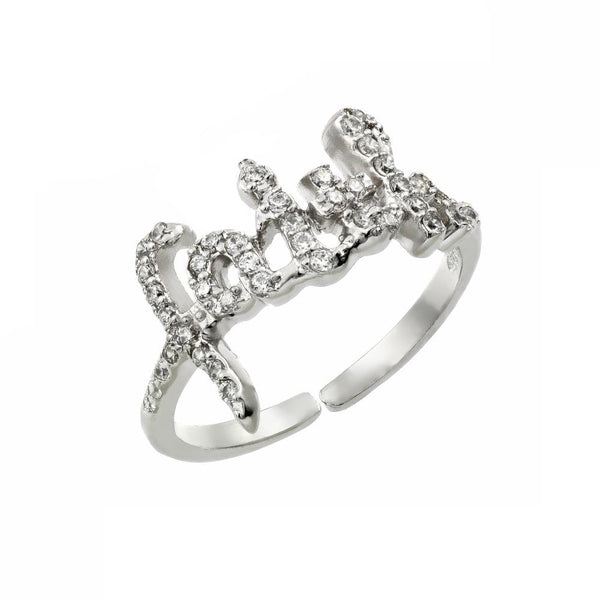 Silver 925 Rhodium Plated Clear CZ Faith Adjustable Ring - BGR00884 | Silver Palace Inc.