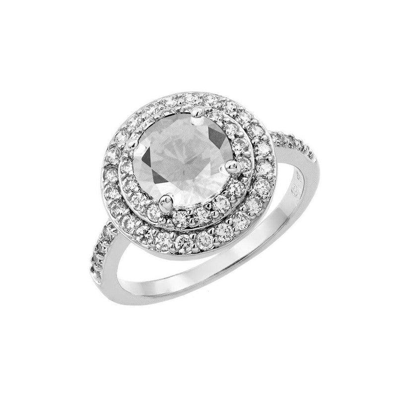 Silver 925 Rhodium Plated Clear Center and Cluster CZ Ring - BGR00886CLR | Silver Palace Inc.