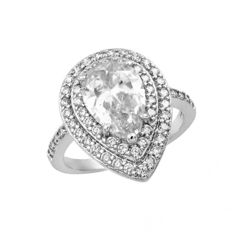 Silver 925 Rhodium Plated Clear Center and Cluster CZ Teardrop Ring - BGR00887CLR | Silver Palace Inc.