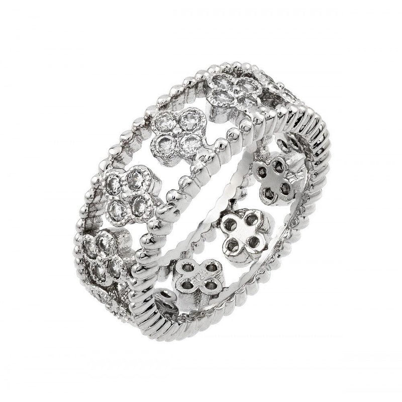 Silver 925 Rhodium Plated Eternity Rope 4 CZ Cluster Ring - BGR00893 | Silver Palace Inc.