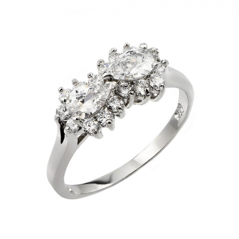 Silver 925 Rhodium Plated Double Cluster Ring - BGR00894 | Silver Palace Inc.