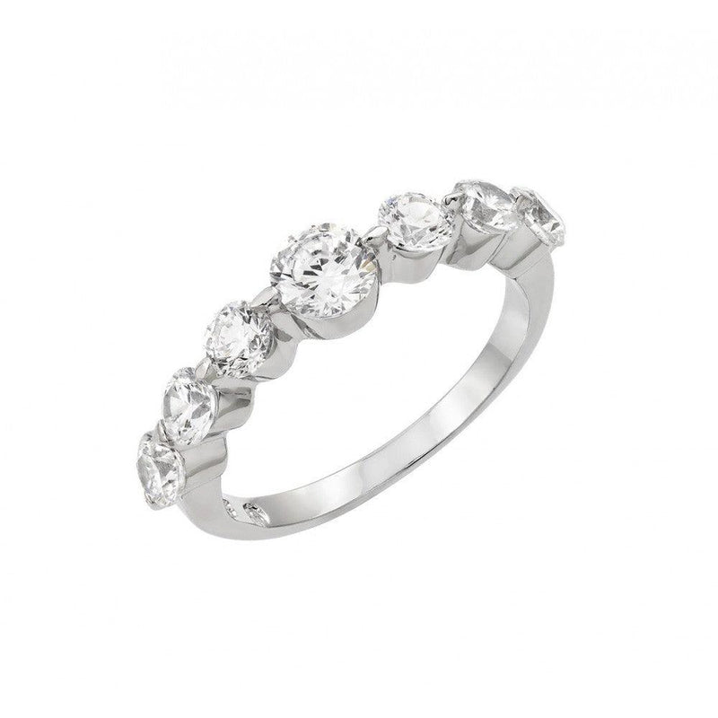 Silver 925 Rhodium Plated Clear Round 7 Stone Set CZ Row Ring - BGR00898 | Silver Palace Inc.