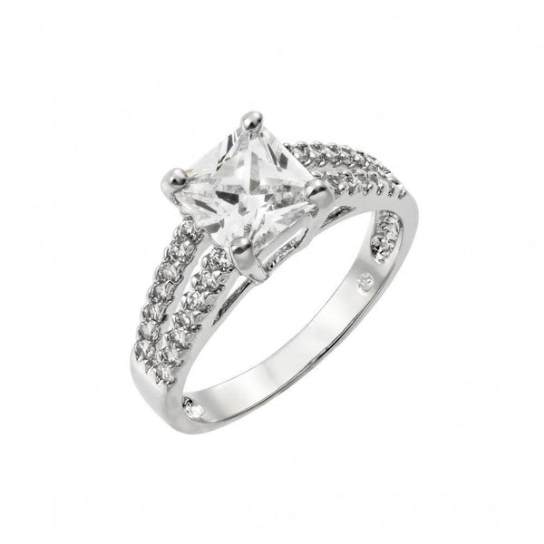 Silver 925 Rhodium Plated Clear Princess Cut and Inlay CZ Ring - BGR00903 | Silver Palace Inc.