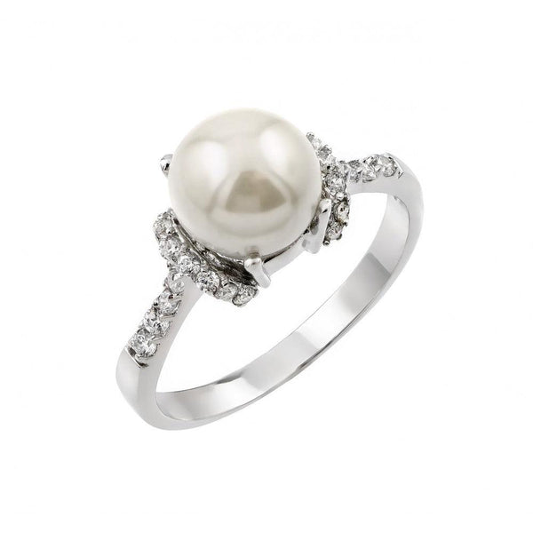 Silver 925 Rhodium Plated Synthetic Pearl Cluster Ring - BGR00904 | Silver Palace Inc.