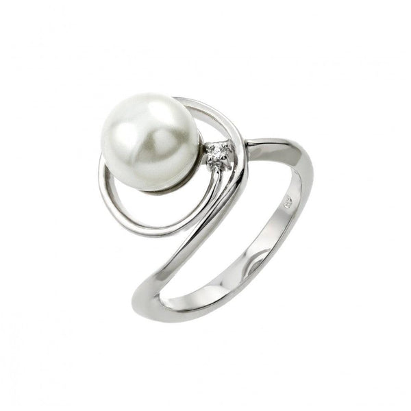Silver 925 Rhodium Plated Loop Synthetic Pearl Ring - BGR00907 | Silver Palace Inc.