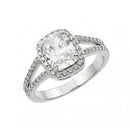 Silver 925 Rhodium Plated Clear Rectangular Center and Cluster CZ Bridal Engagement Ring - BGR00912 | Silver Palace Inc.