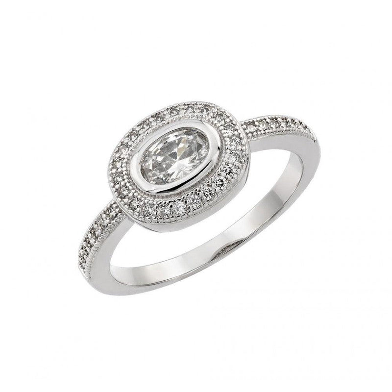 Silver 925 Rhodium Plated Clear CZ Oval Ring - BGR00913 | Silver Palace Inc.