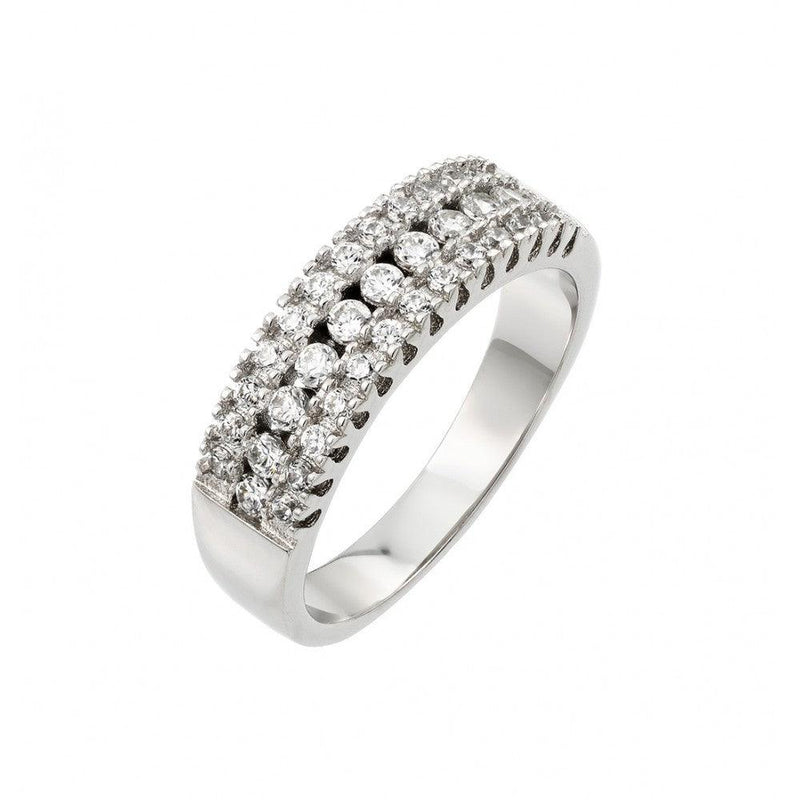 Silver 925 Rhodium Plated Clear Pave Set CZ Half Ring - BGR00918 | Silver Palace Inc.