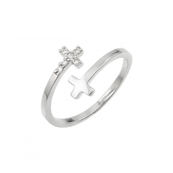 Silver 925 Rhodium Plated CZ Double Cross Ring - BGR00926 | Silver Palace Inc.