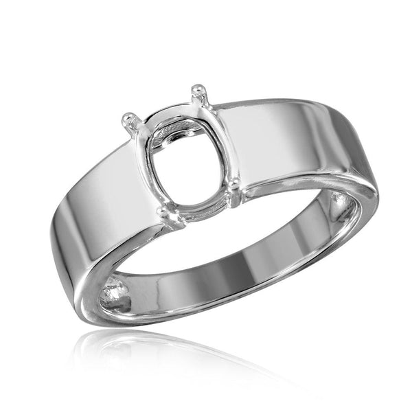 Silver 925 Rhodium Plated High Polished Band Single Stone Mounting Ring - BGR00935 | Silver Palace Inc.