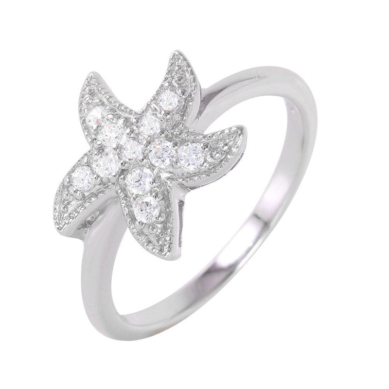 Silver 925 Rhodium Plated Clear Pave Set CZ Starfish Ring - BGR00937 | Silver Palace Inc.