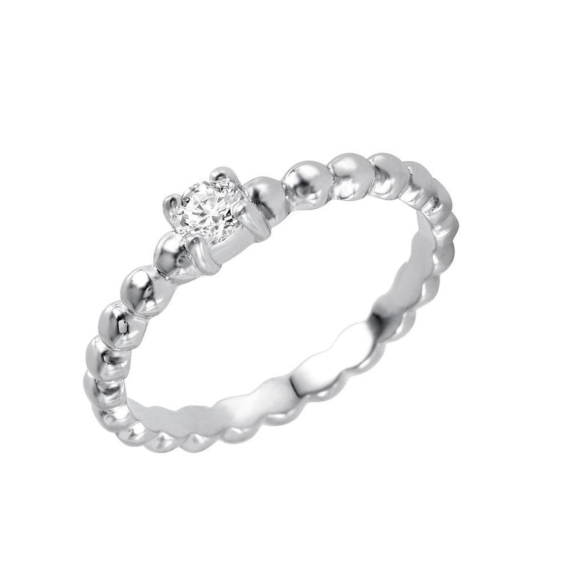 Silver 925 Rhodium Plated Clear CZ Bead Ring - BGR00938 | Silver Palace Inc.