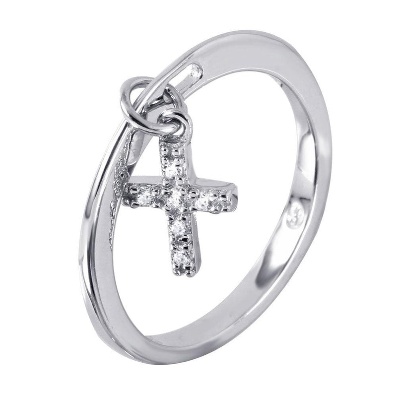 Silver 925 Ring Dangling Cross with CZ Accents - BGR00939 | Silver Palace Inc.