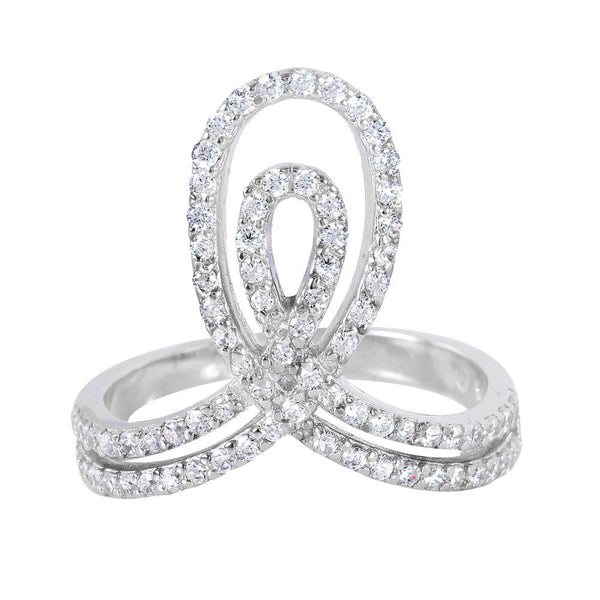 Silver 925 Rhodium Plated Clear Pave Set Double Loop Ring - BGR00946 | Silver Palace Inc.