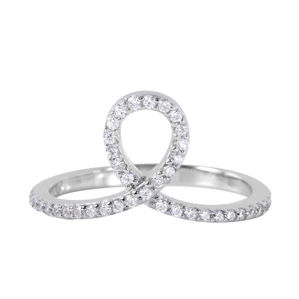 Silver 925 Rhodium Plated Clear Pave Set CZ Loop Ring - BGR00947 | Silver Palace Inc.