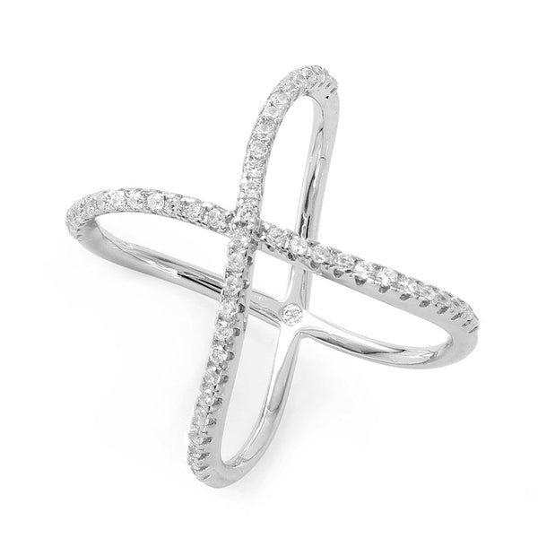 Silver 925 Rhodium Plated Wavy X Ring - BGR00965 | Silver Palace Inc.