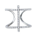 Silver 925 Rhodium Plated Open Pringle Hyperbolic Paraboloid and Perpendicular Stick Ring - BGR00967