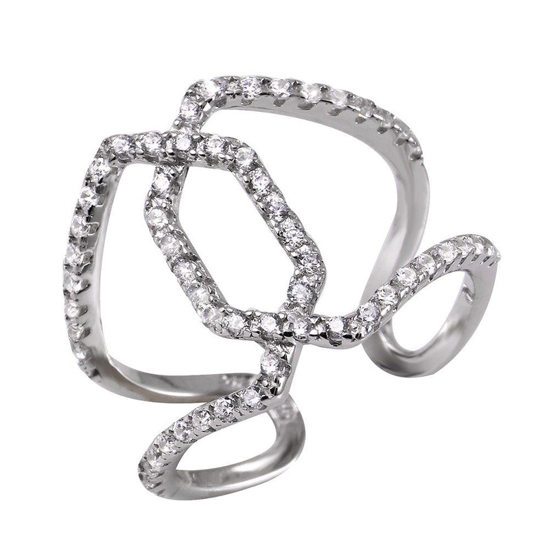 Silver 925 Rhodium Plated Open Rupee CZ Ring - BGR00970 | Silver Palace Inc.