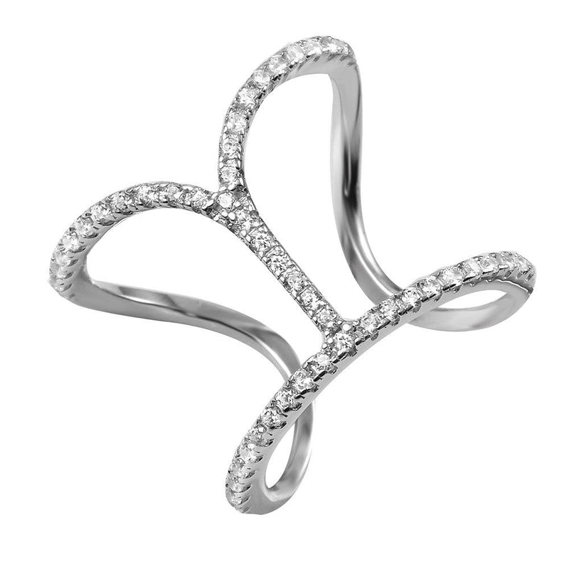 Silver 925 Rhodium Plated Open Dip Strand Ring - BGR00972 | Silver Palace Inc.