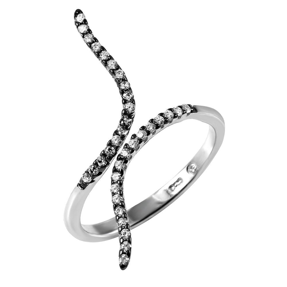 Silver 925 Black Rhodium and Rhodium Plated Graph Black Rhodium Ring - BGR00973 | Silver Palace Inc.