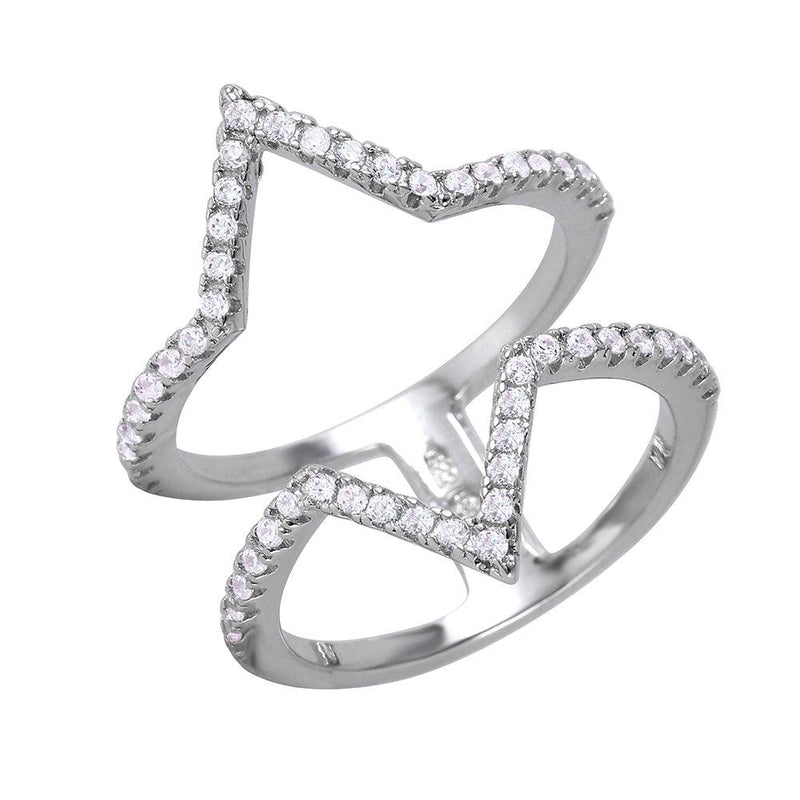 Silver 925 Rhodium Plated Double Tip Ring - BGR00974 | Silver Palace Inc.