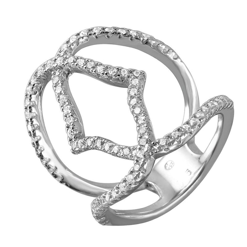 Silver 925 Rhodium Plated Bracket Wire Ring with CZ Accents - BGR00977 | Silver Palace Inc.