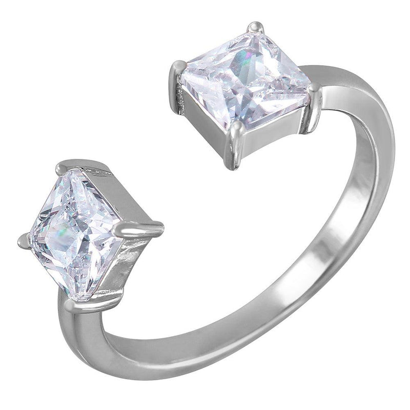 Silver 925 Square Open Adjustable CZ Ring - BGR00982 | Silver Palace Inc.