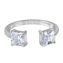 Silver 925 Square Open Adjustable CZ Ring - BGR00982
