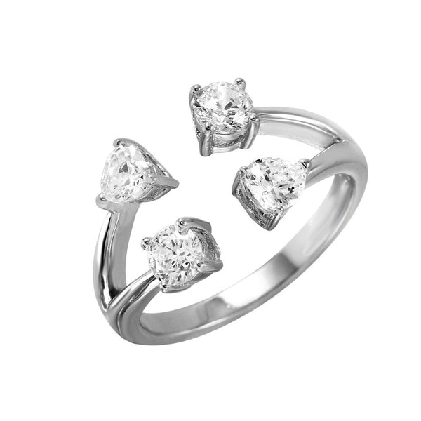 Silver 925 Rhodium Plated 4 Ends Open Ring with CZ Accents Caps - BGR00985 | Silver Palace Inc.