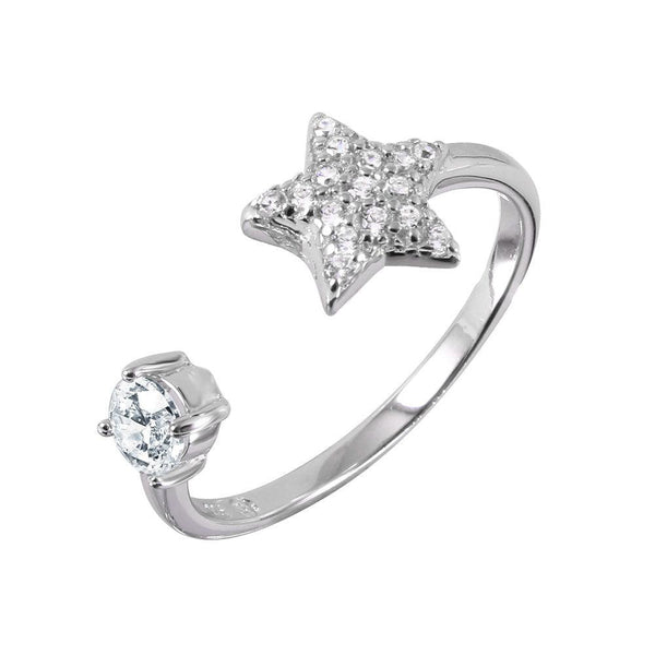 Silver 925 Rhodium Plated CZ Star Open Ring - BGR00988 | Silver Palace Inc.