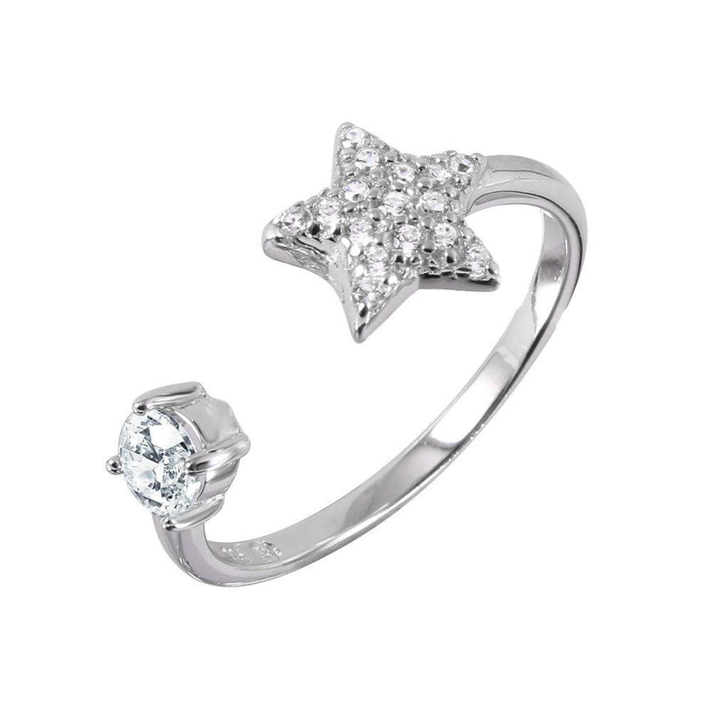 Silver 925 Rhodium Plated CZ Star Open Ring - BGR00988 | Silver Palace Inc.