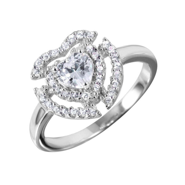 Silver 925 Heart Shaped Ring With CZ Centerpiece and Accents - BGR00990 | Silver Palace Inc.