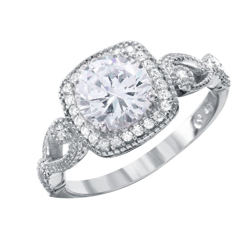Silver 925 Rounded Square Shaped Ring with CZ Centerpiece and Accents - BGR00991 | Silver Palace Inc.