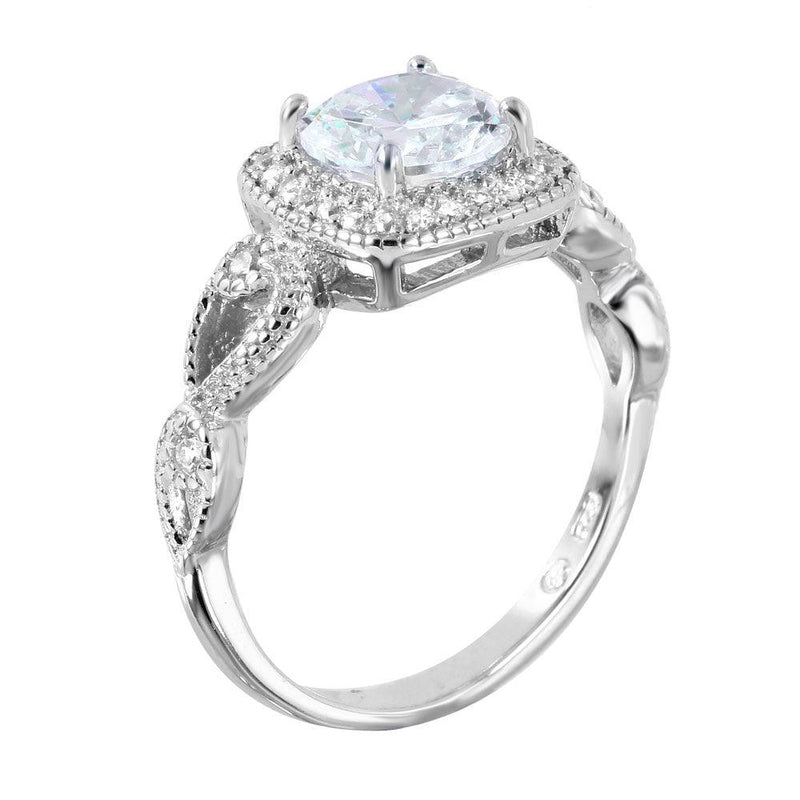 Silver 925 Rounded Square Shaped Ring with CZ Centerpiece and Accents - BGR00991