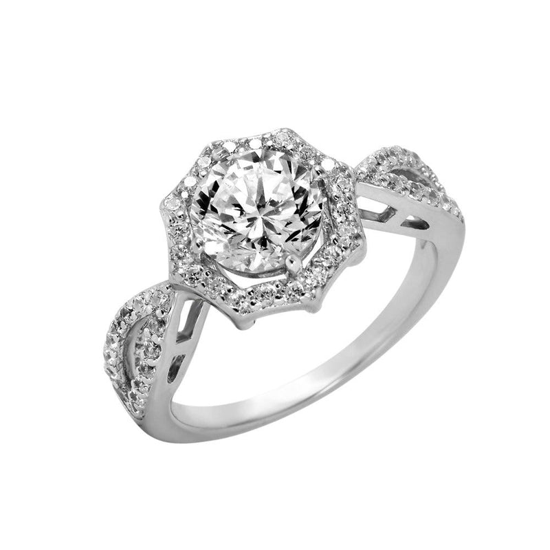 Silver 925 Rhodium Plated Octagon Shaped Ring with CZ Accents Caps - BGR00992 | Silver Palace Inc.