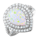 Silver 925 Rhodium Plated Opal Teardrop Halo CZ Ring - BGR00995 | Silver Palace Inc.