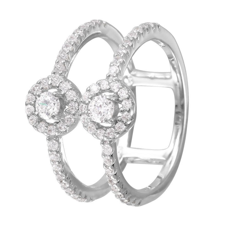 Silver 925 Rhodium Plated CZ Accented Two-Band Ring - BGR00996 | Silver Palace Inc.