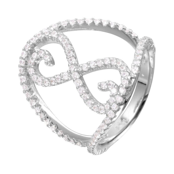 Silver 925 Rhodium Plated Split Shank CZ Accented Infinity Symbol Ring - BGR00997 | Silver Palace Inc.